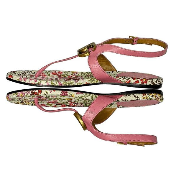 Gucci Marmont GG Logo Charlotte Nappa Leather Sandals Butterfly Pink EU 37.5 - Picture 6 of 11